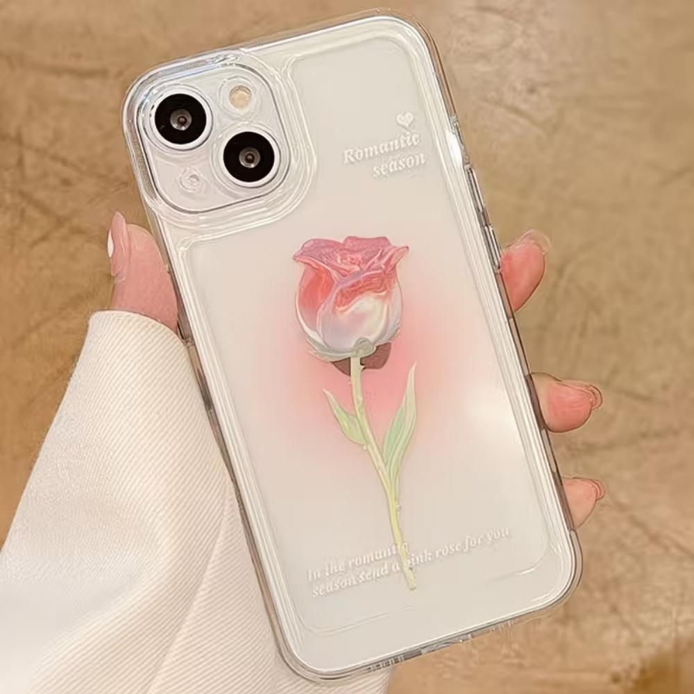Phone Cases Aesthetic - غطاء هاتف شفاف بتصميم وردة مائية
