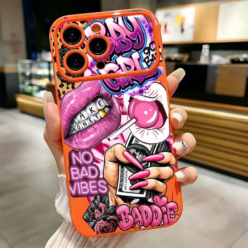 Phone Cases Durable - جراب هاتف بتصميم شفاه وردية وطبعة