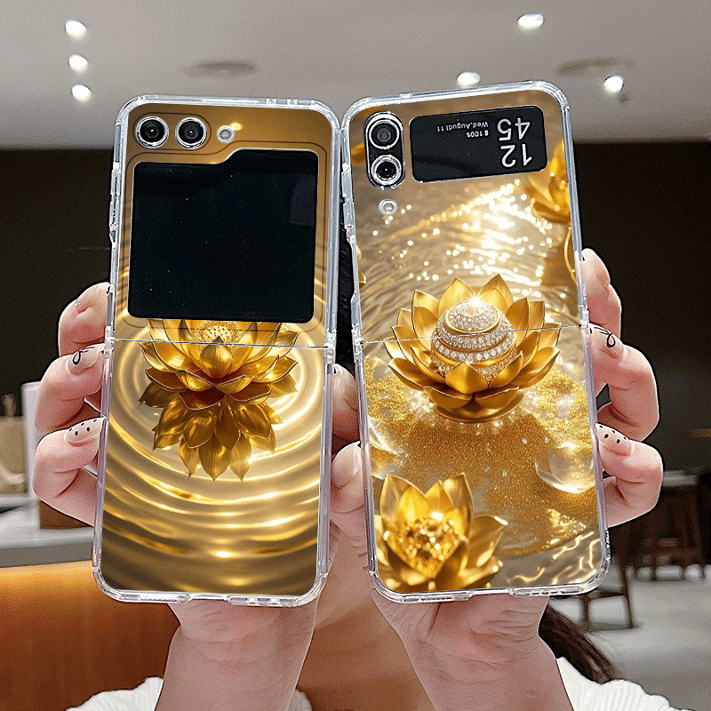 Phone Cases Z Flip 5 - الإبداعية الذهبي لوتس زهرة نمط قضية