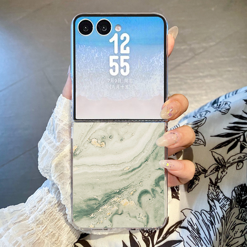 Phone Cases Z Flip 5 - غطاء هاتف بنمط رخامي مذهب لسامسونج